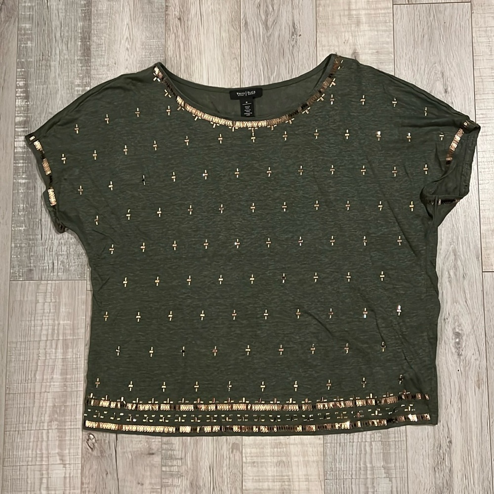 White House Black Market Linen Sequin Top